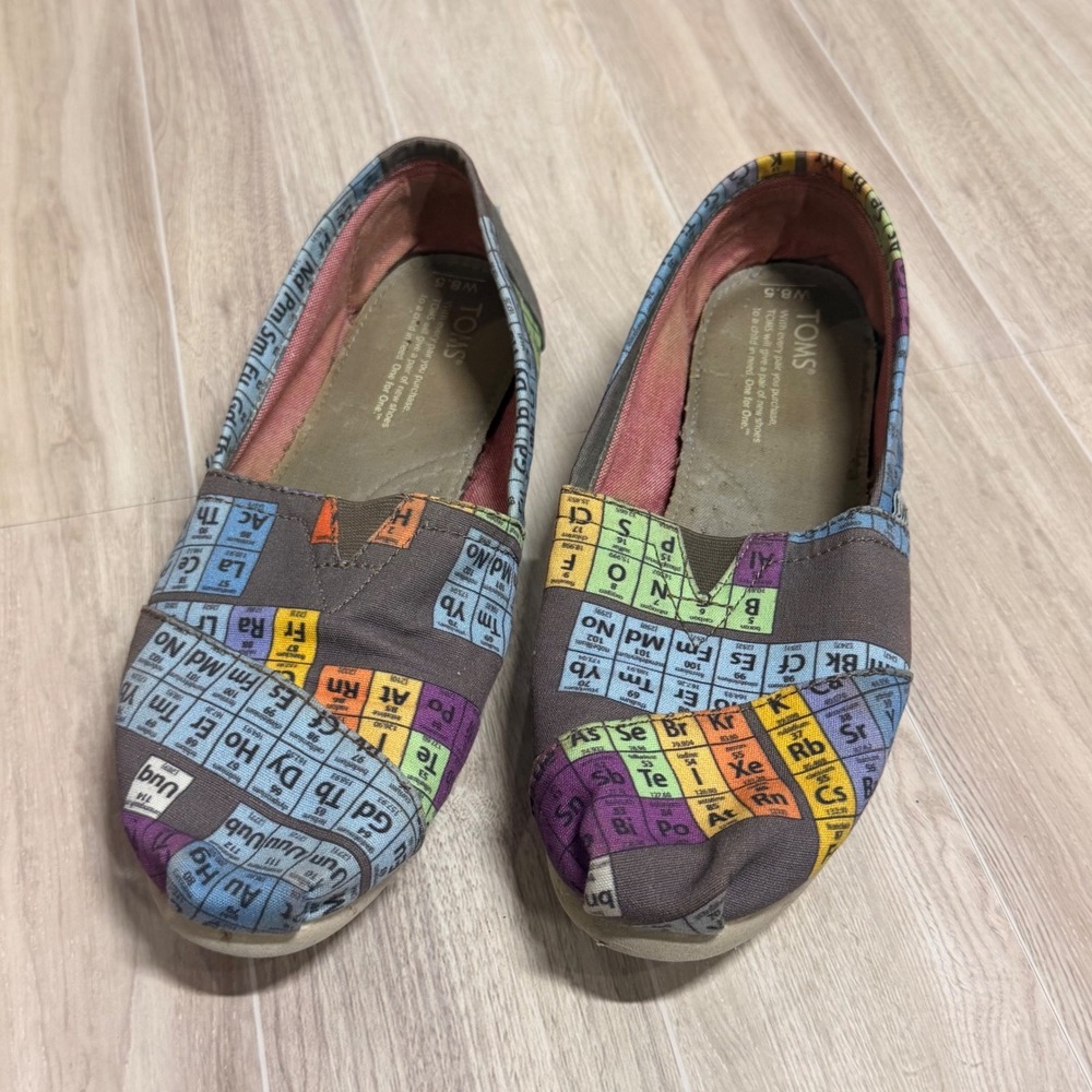 TOMS Periodic Table Science Print Grey Canvas Alpargata Slip On Shoes Womens 8.5